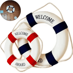 nautical welcome life buoy wall decor – coastal beach house hanging ornament