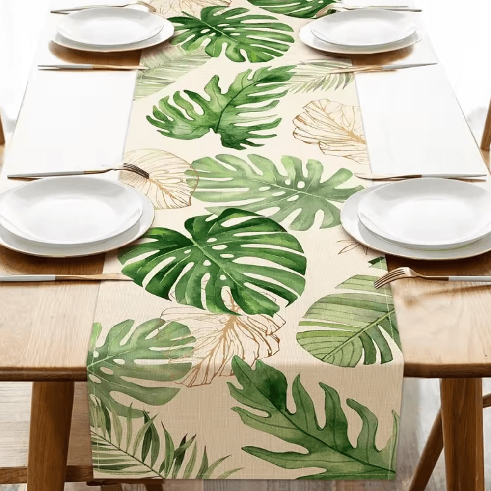 Tropical Palm Leaves Linen Table Runner Vibrant Tropical Table Runner For Summer Outdoor Dining D 0