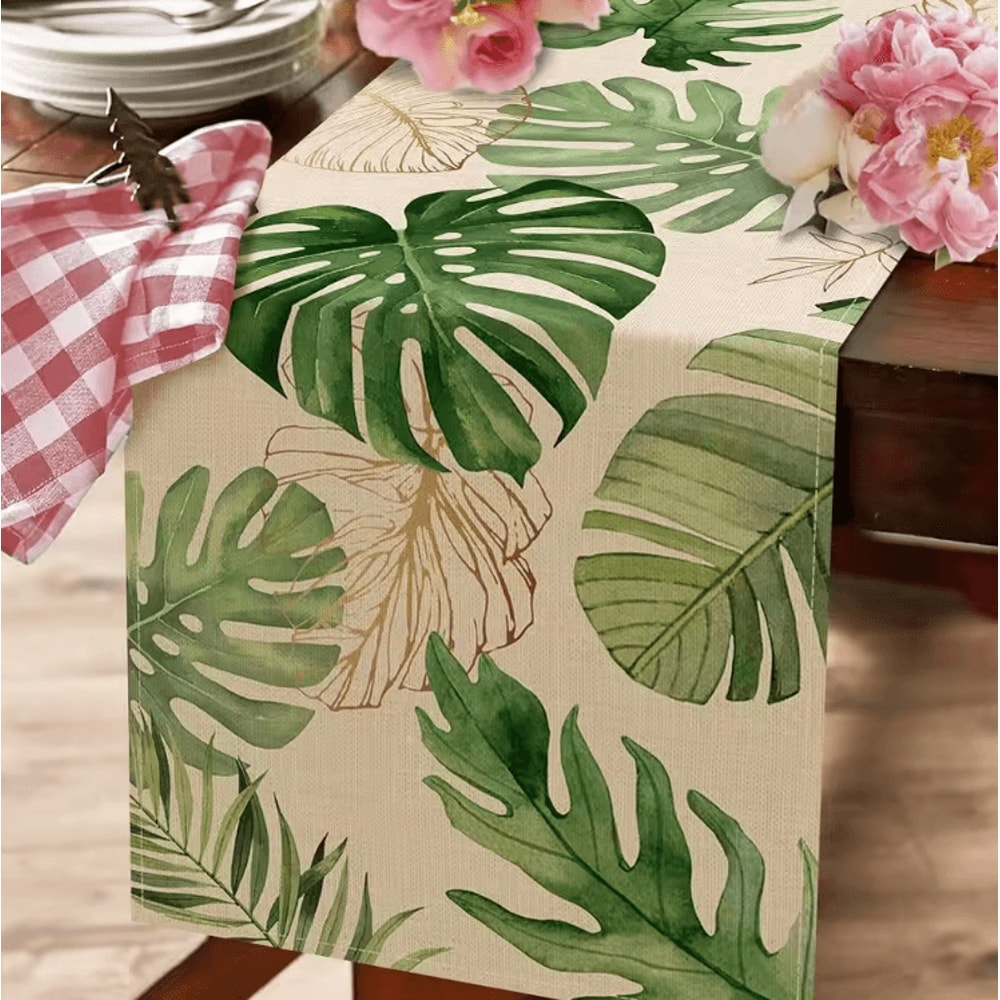 Tropical Palm Leaves Linen Table Runner Vibrant Tropical Table Runner For Summer Outdoor Dining D 1
