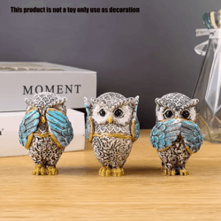 3pcs resin owl statue set – charming owl decor figurines for cozy indoor home styling