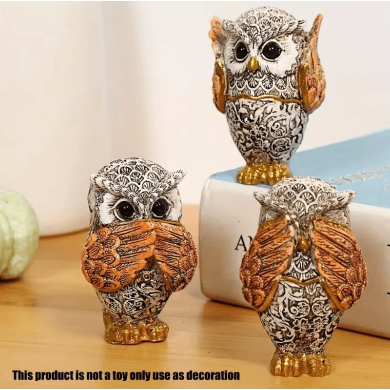 3PCS Resin Owl Statue Set Charming Owl Decor Figurines For Cozy Indoor Home Styling 1