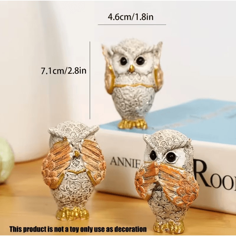 3PCS Resin Owl Statue Set Charming Owl Decor Figurines For Cozy Indoor Home Styling 2