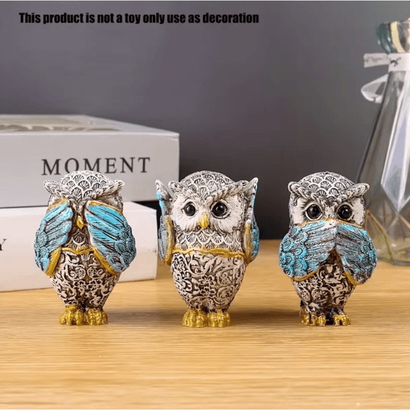 3PCS Resin Owl Statue Set Charming Owl Decor Figurines For Cozy Indoor Home Styling 3
