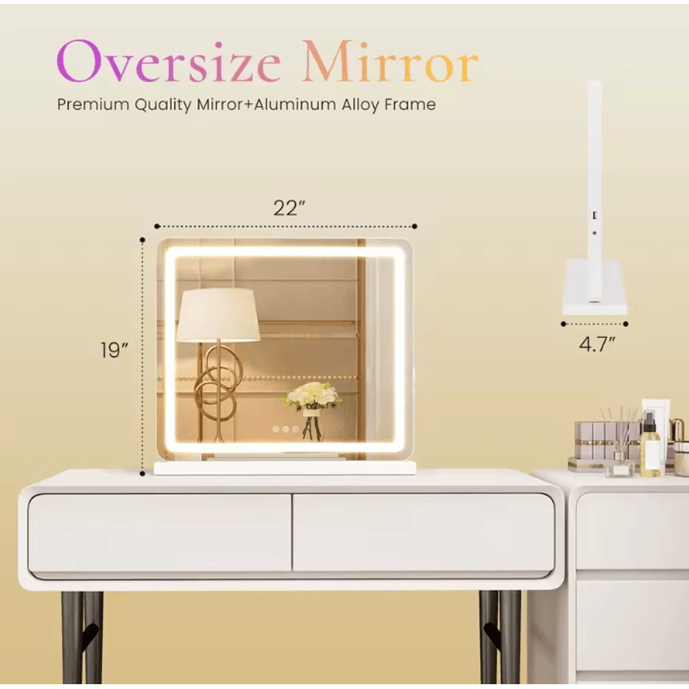 JHK LED Vanity Mirror With Lights Modern LED Vanity Mirror With Dimmable 3 Color Modes Memory Fun 2