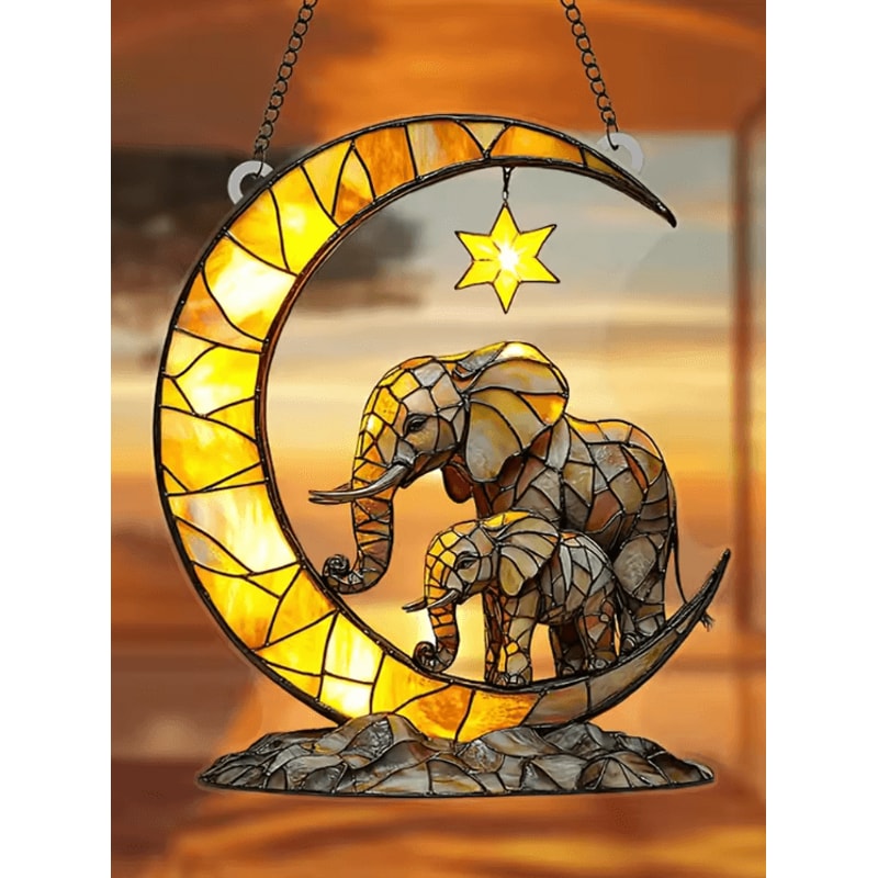 Elephant Moon Window Hanging Pendant Whimsical Elephant Window Decoration For Garden Cozy Room De 0