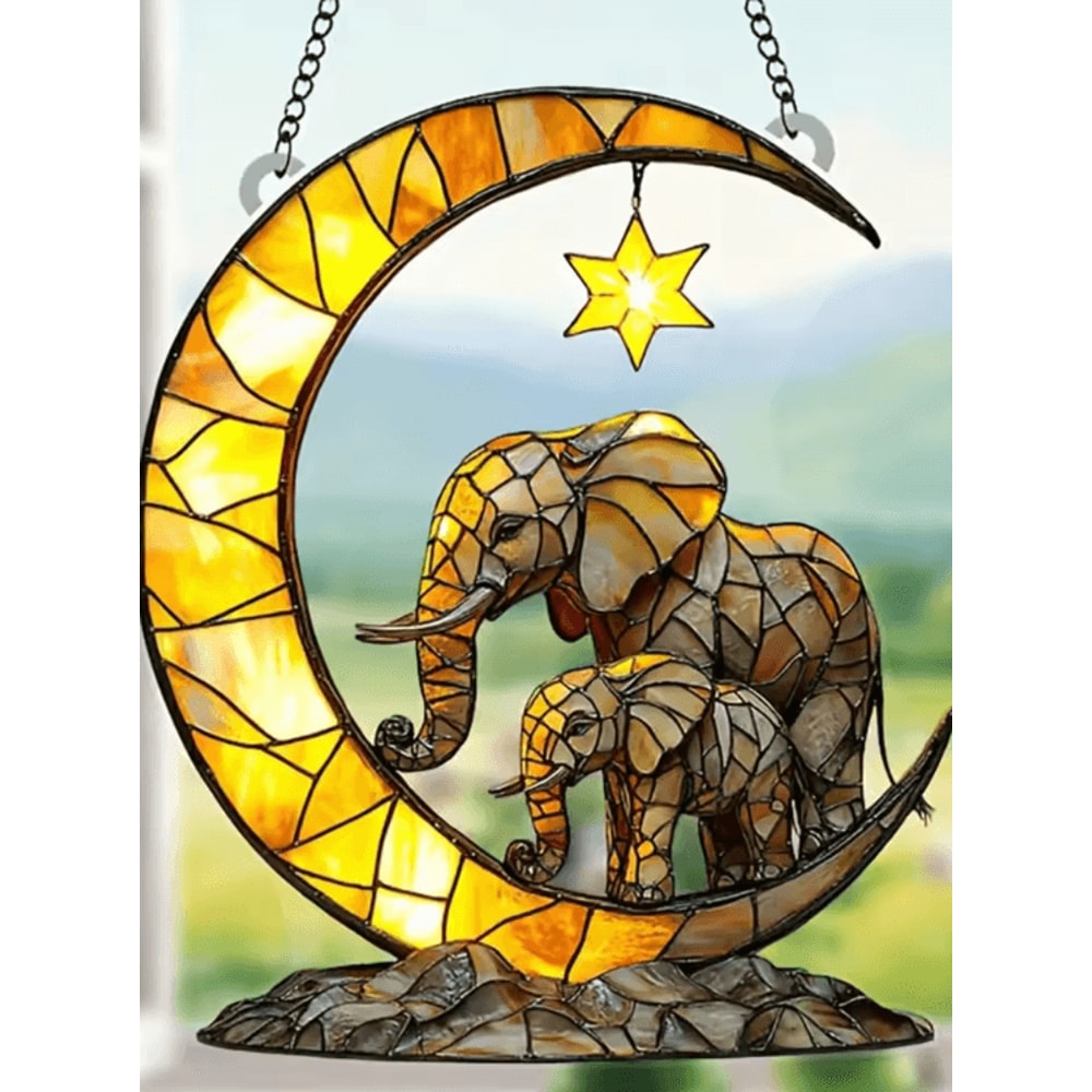 Elephant Moon Window Hanging Pendant Whimsical Elephant Window Decoration For Garden Cozy Room De 1