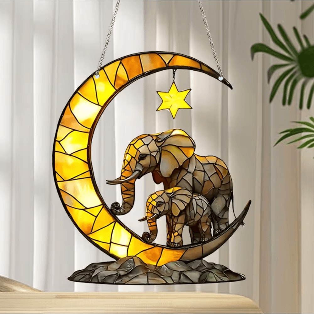 Elephant Moon Window Hanging Pendant Whimsical Elephant Window Decoration For Garden Cozy Room De 4