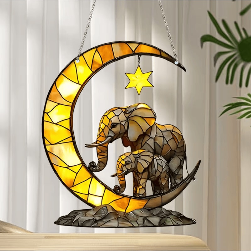 Elephant Moon Window Hanging Pendant Whimsical Elephant Window Decoration For Garden Cozy Room De 4