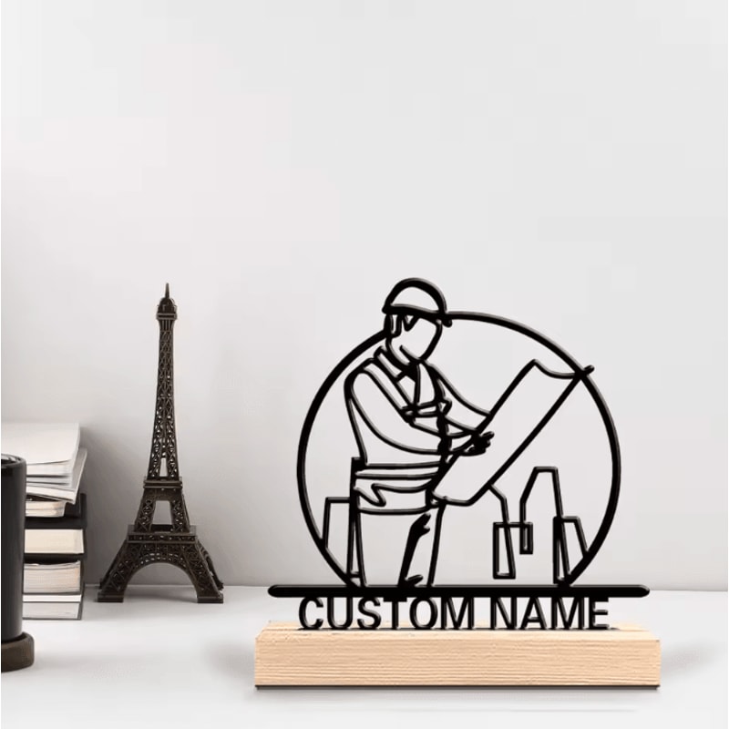 Personalized Architect Metal Sculpture Custom Architect Desk Decor With Wooden Base For Office Cr 1