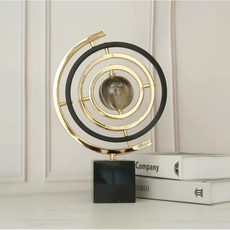 Modern Black Gold Metal Globe Sculpture Elegant Metal Globe Sculpture For Luxury Home Office Dec 3