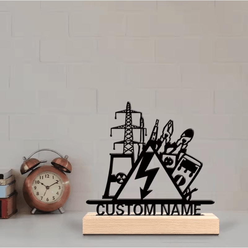Personalized Electrical Engineer Metal Sculpture Custom Electrical Engineer Desk Decor With Wooden 1