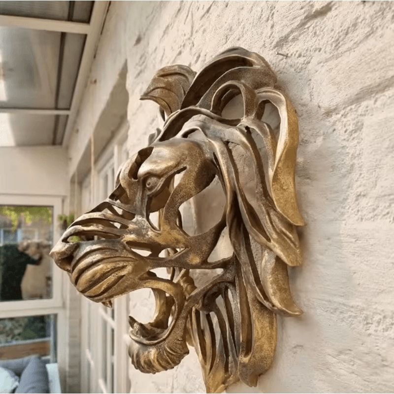 Majestic Gold Lion Head Wall Sculpture Luxury Resin Statement Decor 1