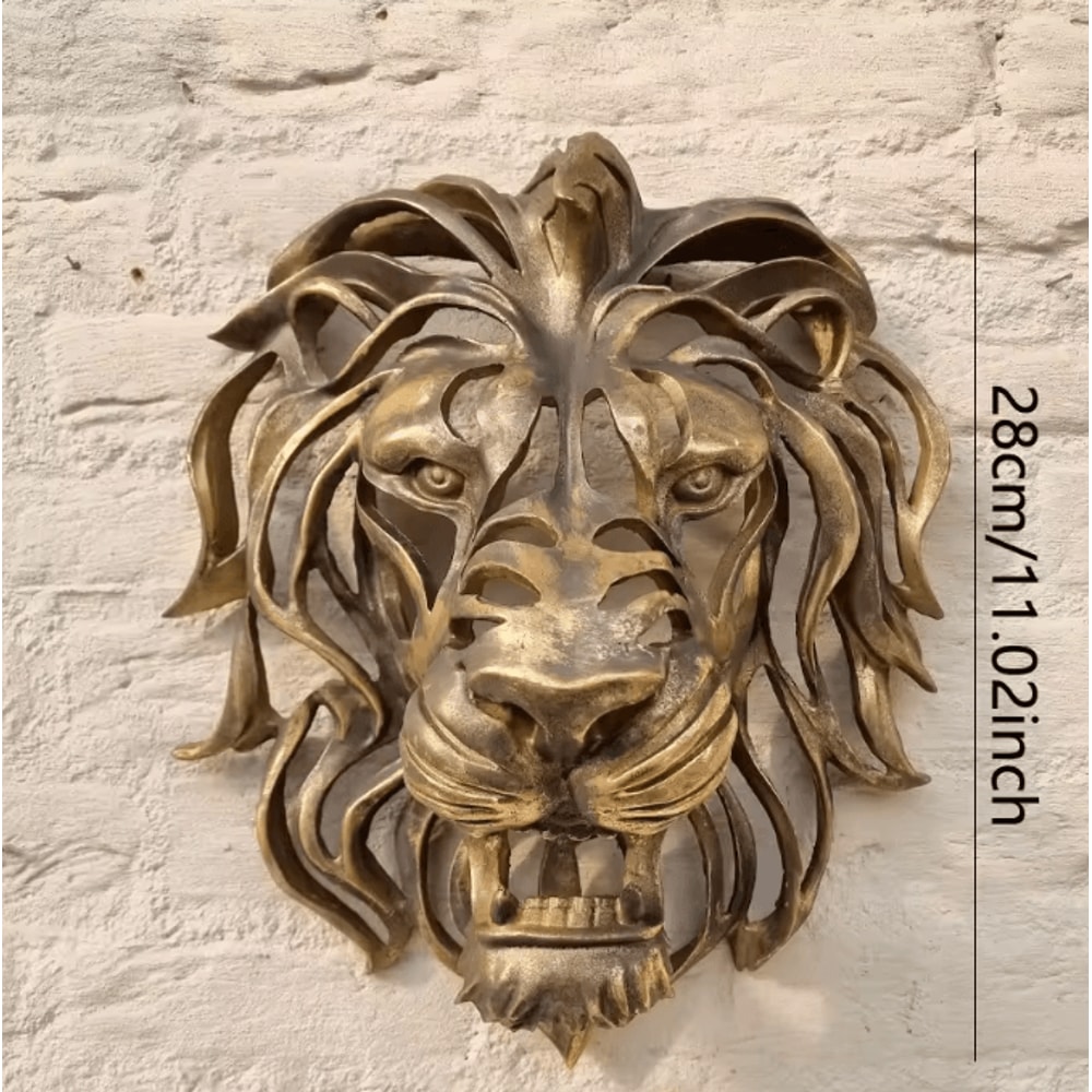 Majestic Gold Lion Head Wall Sculpture Luxury Resin Statement Decor 4