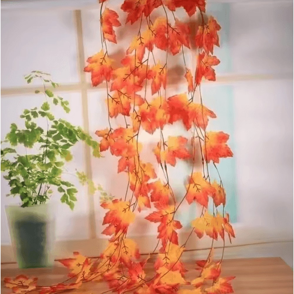 23M Autumn Red Maple Leaf Garland Lifelike Fall Vine Decor For Home Holidays 0