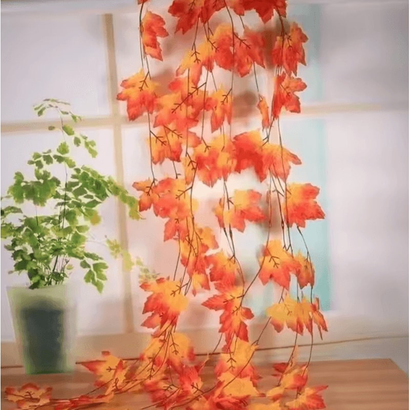 23M Autumn Red Maple Leaf Garland Lifelike Fall Vine Decor For Home Holidays 0