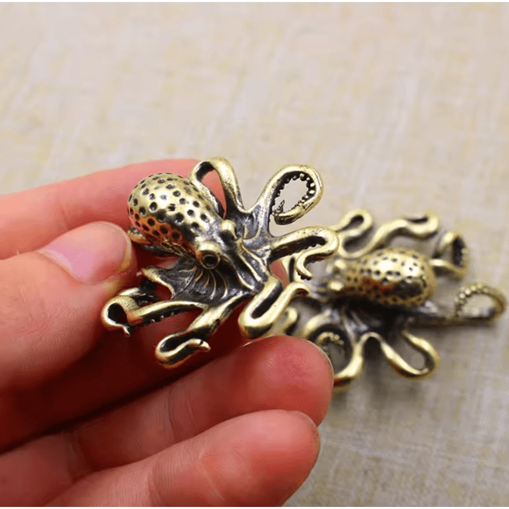 Vintage Brass Octopus Mini Figurine Retro OceanInspired Desk Decor Tea Pet Ornament 3