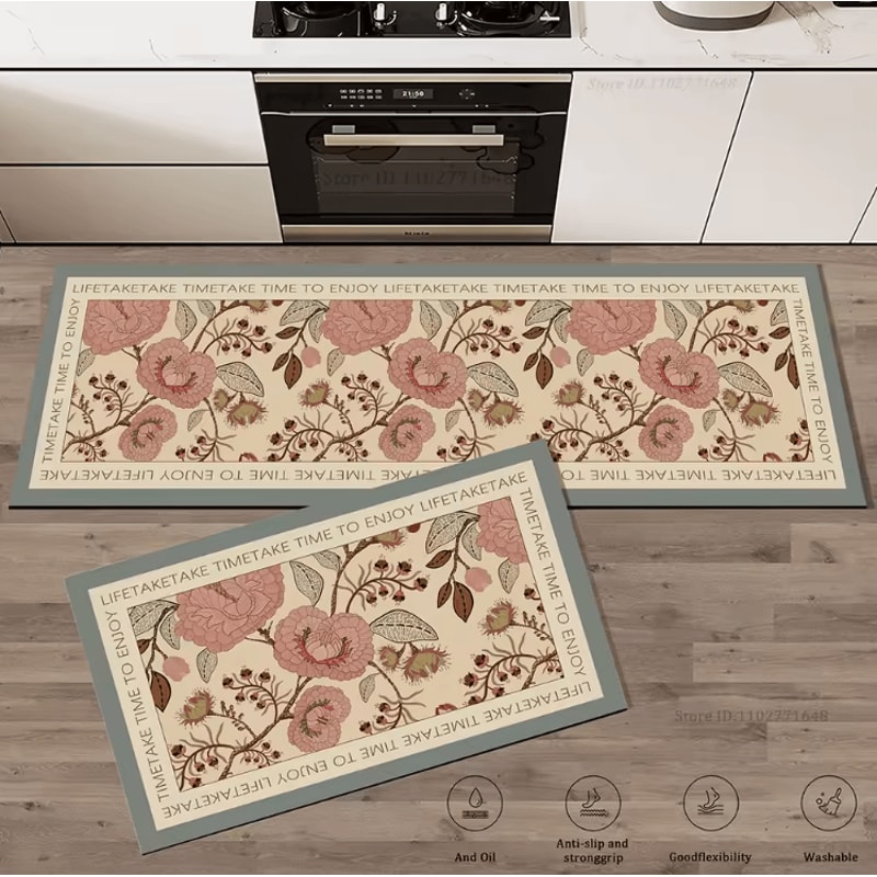 Floral AntiFatigue Kitchen Rug Extra Thick Absorbent NonSlip Floor Mat 1