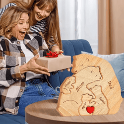 personalized bear family puzzle ornament – custom name wooden keepsake decor
