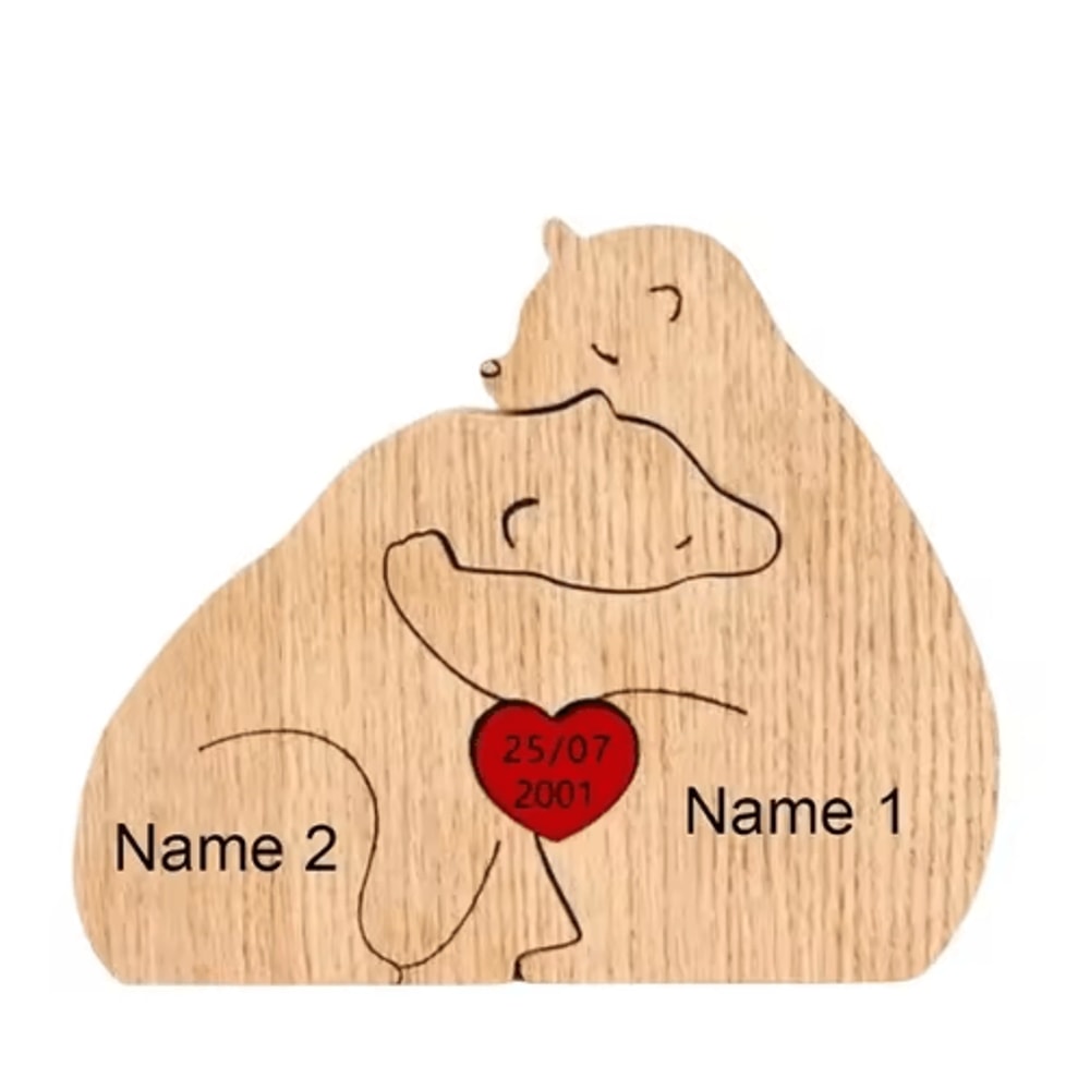 Personalized Bear Family Puzzle Ornament Custom Name Wooden Keepsake Decor 1