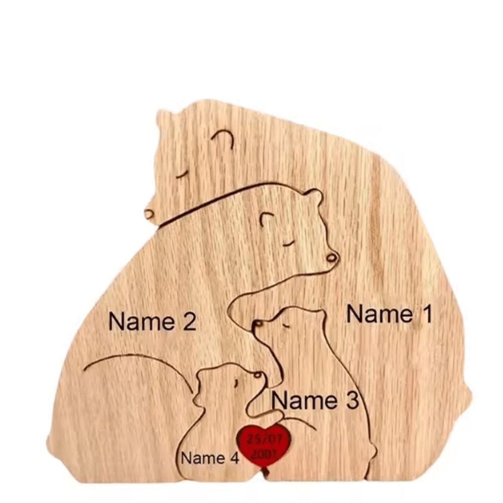 Personalized Bear Family Puzzle Ornament Custom Name Wooden Keepsake Decor 3