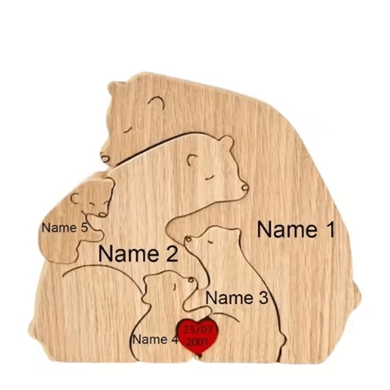 Personalized Bear Family Puzzle Ornament Custom Name Wooden Keepsake Decor 4