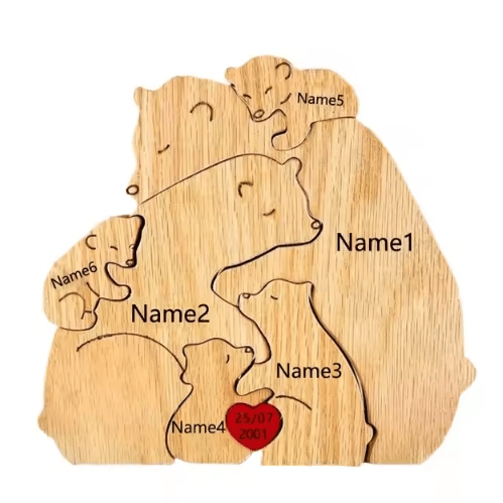 Personalized Bear Family Puzzle Ornament Custom Name Wooden Keepsake Decor 5
