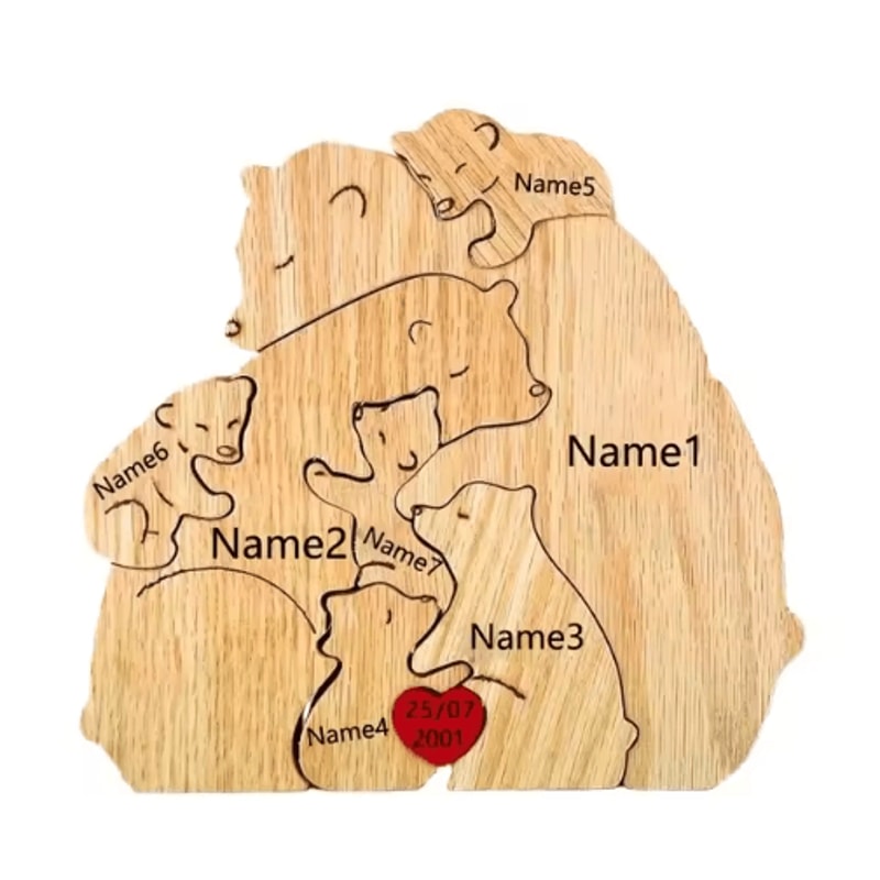 Personalized Bear Family Puzzle Ornament Custom Name Wooden Keepsake Decor 6