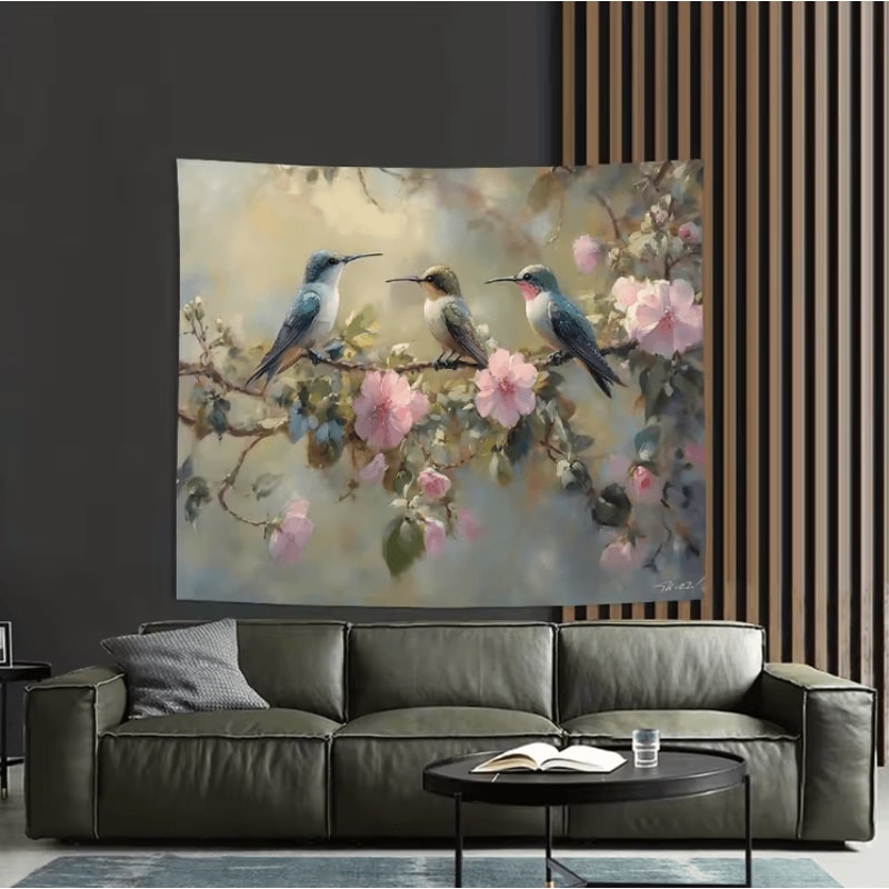 Vibrant Hummingbird Floral Wall Tapestry Elegant Feathered Nature Art For Home Decor 3