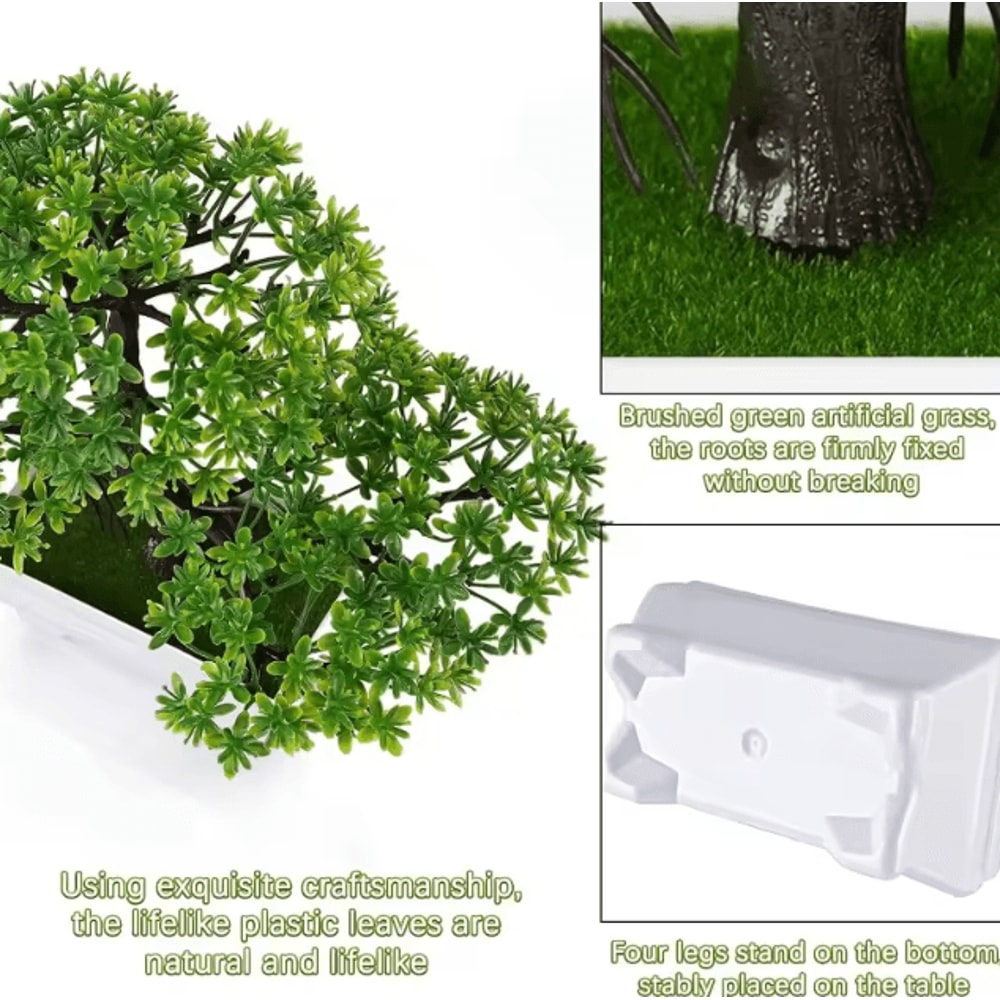 Mini Artificial Bonsai Plant Realistic Green Faux Tree For Home Office Decor 2