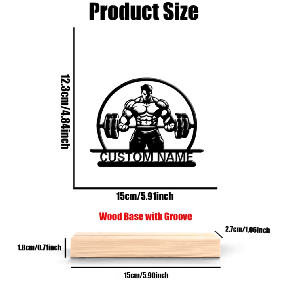 Personalized Weightlifting Metal Art Statue Custom Gym Figurine With Wooden Base 2