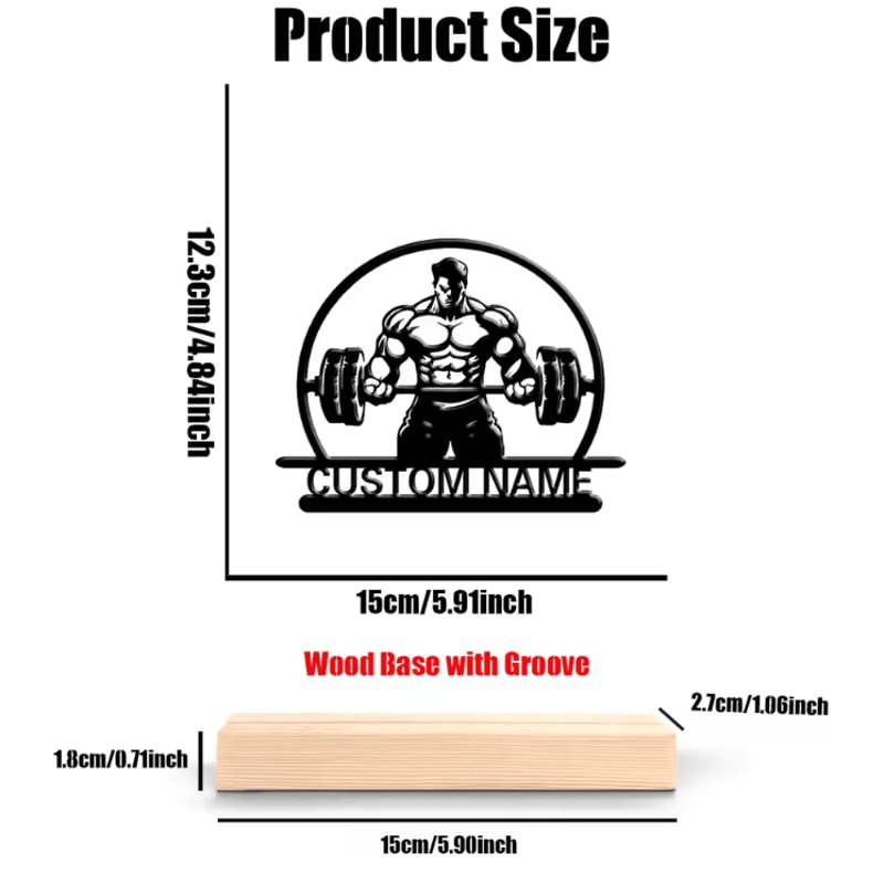 Personalized Weightlifting Metal Art Statue Custom Gym Figurine With Wooden Base 2