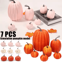 7pcs artificial pumpkin decor set – realistic fall harvest diy & halloween decorations