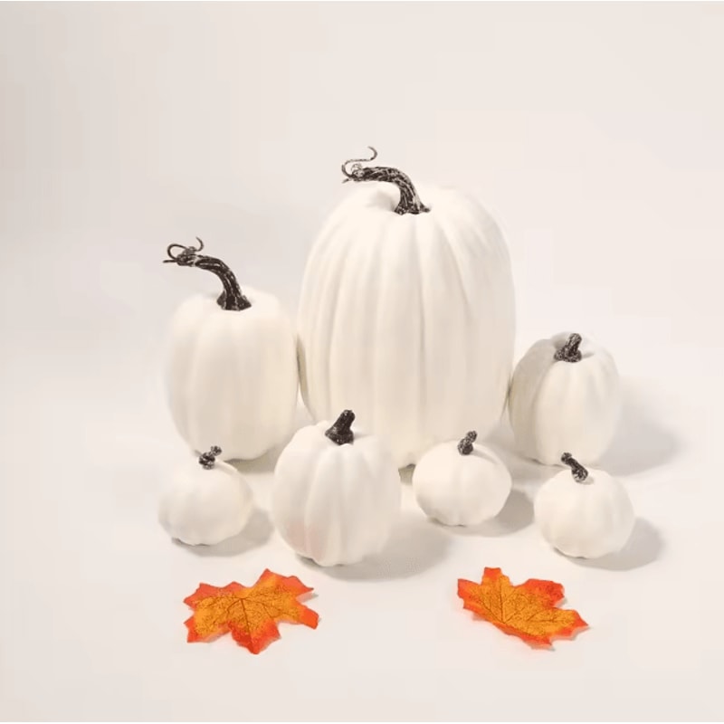 7PCS Artificial Pumpkin Decor Set Realistic Fall Harvest DIY Halloween Decorations 2