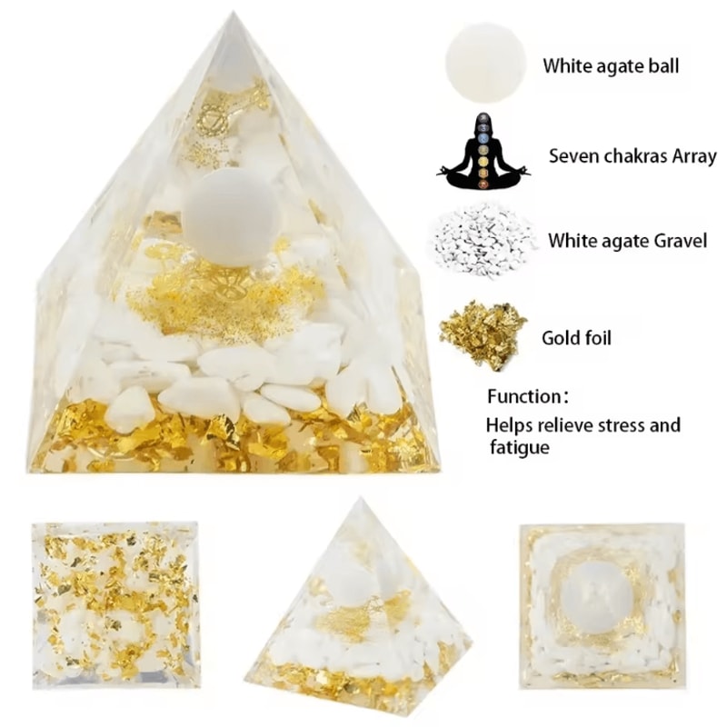 Natural Crystal Energy Pyramid Amethyst Peridot Orgone Resin Decor For Healing Meditation 1