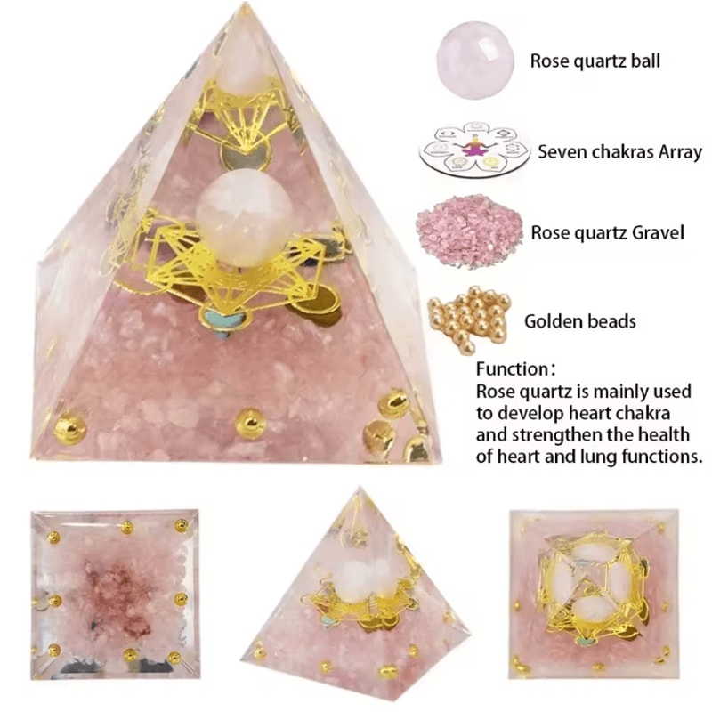 Natural Crystal Energy Pyramid Amethyst Peridot Orgone Resin Decor For Healing Meditation 4
