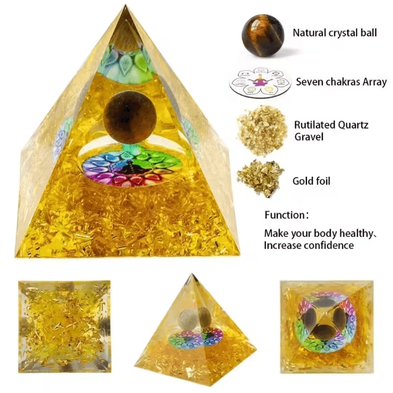Natural Crystal Energy Pyramid Amethyst Peridot Orgone Resin Decor For Healing Meditation 9