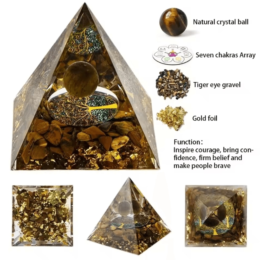 Natural Crystal Energy Pyramid Amethyst Peridot Orgone Resin Decor For Healing Meditation 7