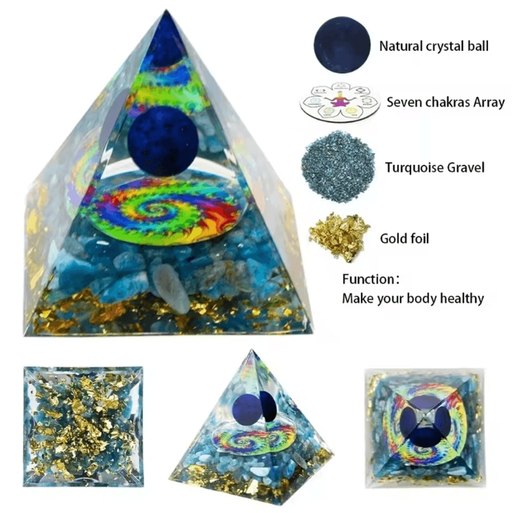 Natural Crystal Energy Pyramid Amethyst Peridot Orgone Resin Decor For Healing Meditation 8