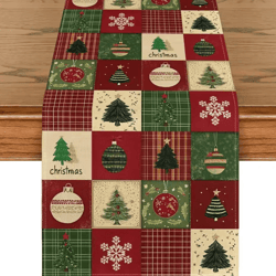 christmas plaid snowflake linen table runner – festive winter dining table decor