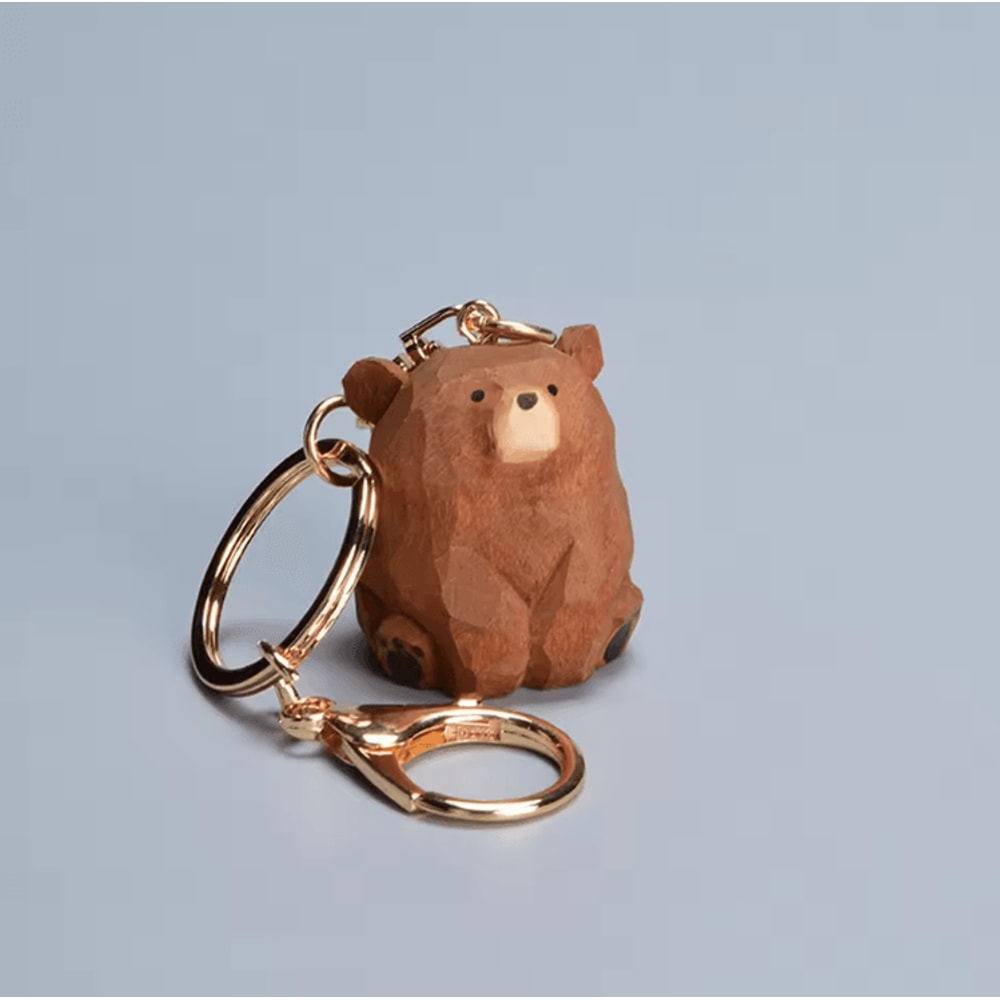 Cute HandCarved Wooden Bear Keychain Cartoon Animal Bag Charm Couple Pendant 3