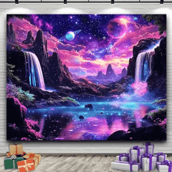 fantasy starry sky glow tapestry – galaxy waterfall wall art for dreamy spaces