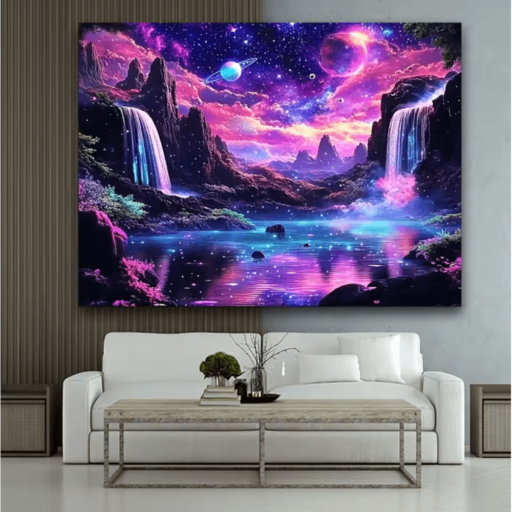 Fantasy Starry Sky Glow Tapestry Galaxy Waterfall Wall Art For Dreamy Spaces 1