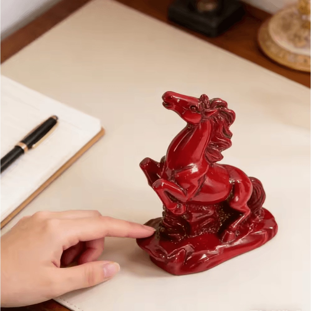 2026 Red Feng Shui Horse Statue Wealth Success Desk Decor Figurine 0