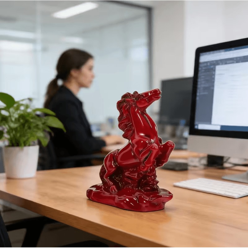 2026 Red Feng Shui Horse Statue Wealth Success Desk Decor Figurine 2