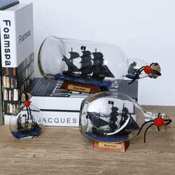 black pearl pirate ship in bottle – floating drift ornament nautical decor