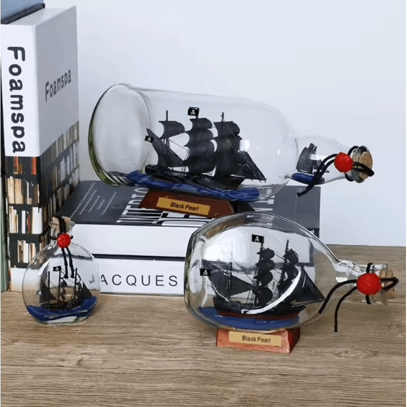 Black Pearl Pirate Ship In Bottle Floating Drift Ornament Nautical Decor 0