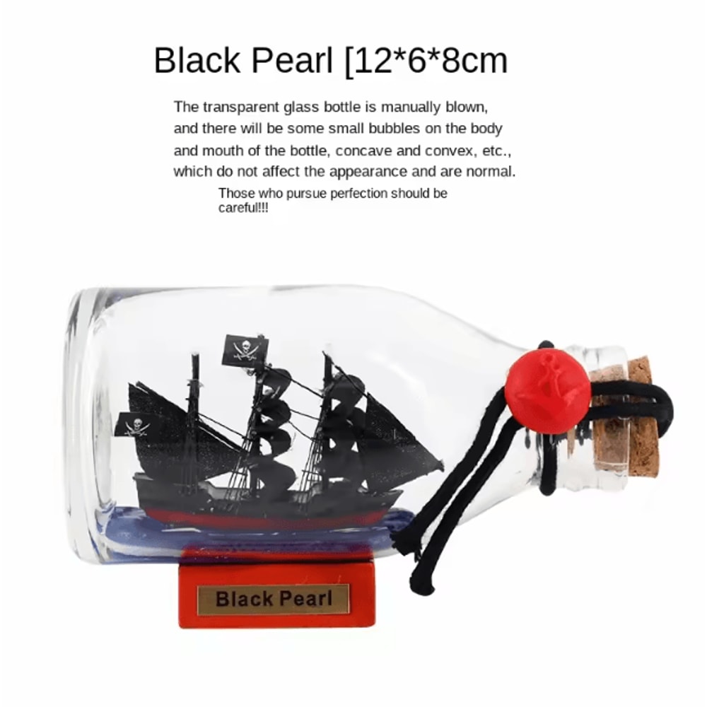 Black Pearl Pirate Ship In Bottle Floating Drift Ornament Nautical Decor 4
