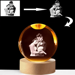 personalized 3d crystal ball night light – custom photo led keepsake gift