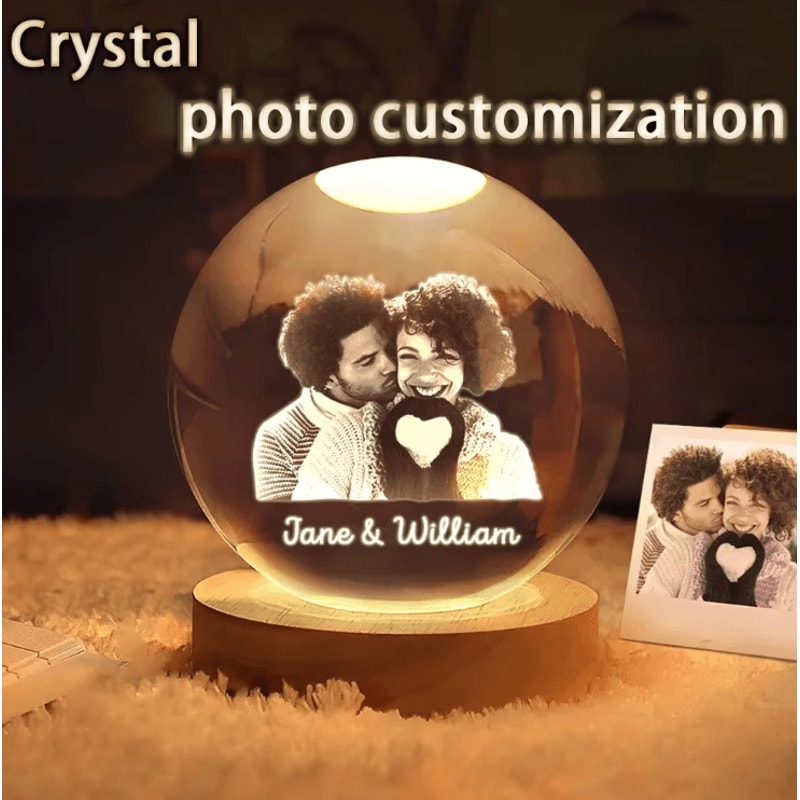 Personalized 3D Crystal Ball Night Light Custom Photo LED Keepsake Gift 2
