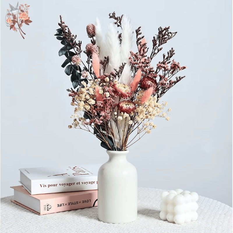 Boho Pampas Eucalyptus Dried Flower Bouquet Natural Rustic Decor For Home Weddings 0